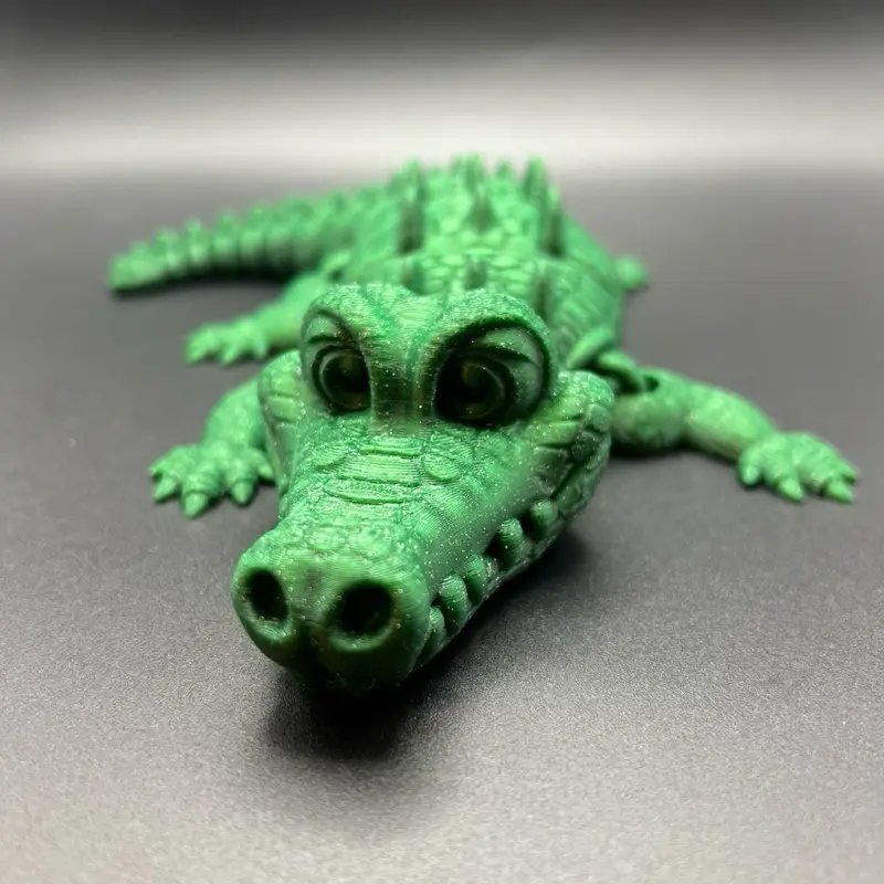 Cute Flexi Glitter Green Crocodile 3D Fidget Toy, Fully Articulated Design