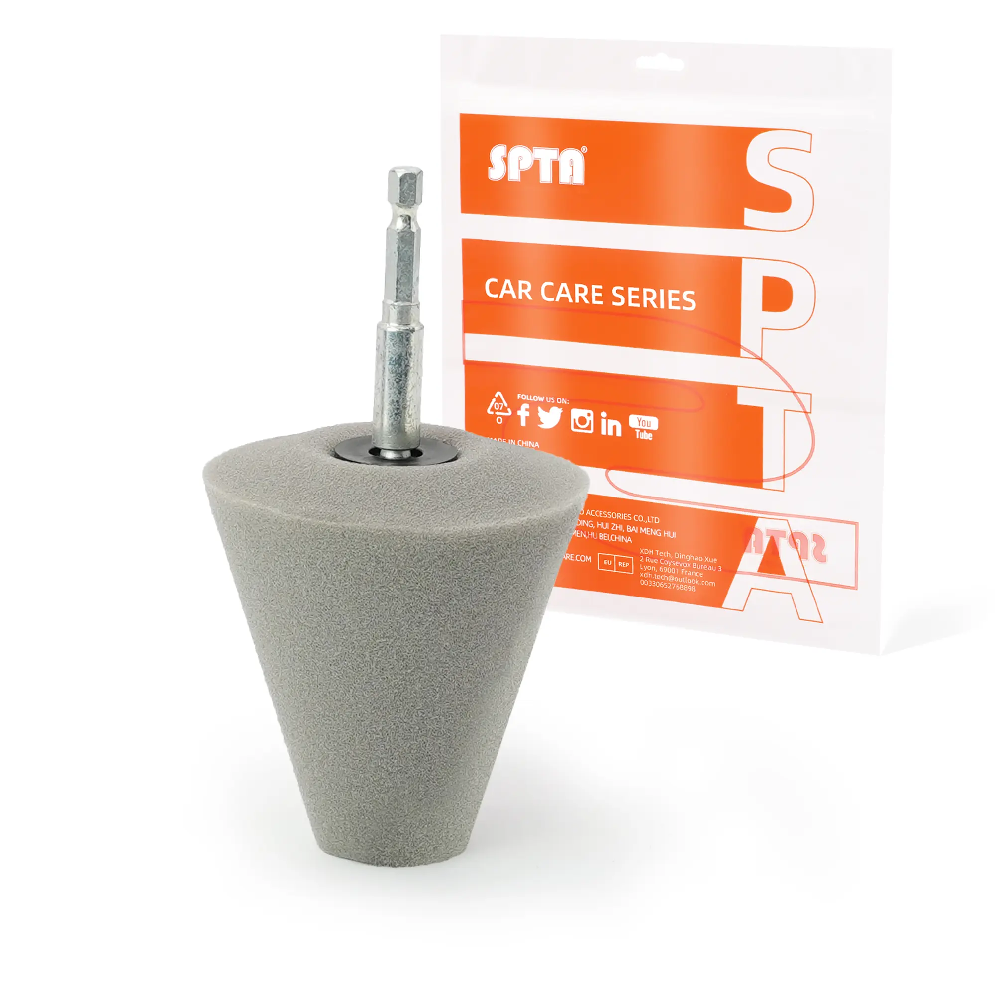 SPTA Gray 6mm Shank Polishing Cone, Car Wheel Hub Drill Buffing Sponge Pads , Polishing Ball,Car Buffers and Polishers Cone Pad for Drill, Attaches to Standard Household Drill