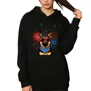Men’s and Women’s Long Sleeve German Shepherd 4th of July Hoodie with Flag Design