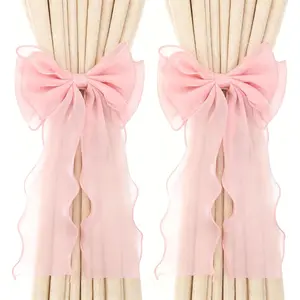 2 Pack Bow Curtains, Pink Bow Room Decor French Silk Holdbacks Bow-Curtain Tiebacks, Elegant Decorative Curtain Strap  Home Bedroom Offices Dining Rooms Wedding Party Décor (Pink)