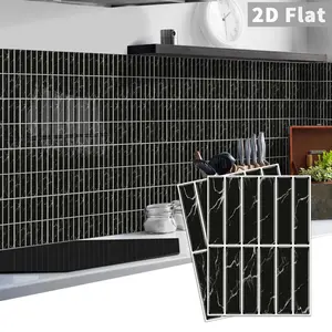 10 PCS/Box GST PE Crystal Foam Tile Stickers Black White Marble Vertical Mosaic Waterproof Oil-Proof Anti-Collision Home Decor for Kitchen Bathroom Ceiling Tiles Old Wooden Boards