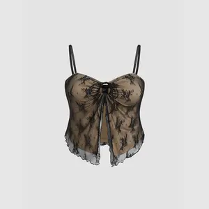 Cider [6 colors, size 0-26] Tie Up Lace Floral Cami Crop Top Curve & Plus