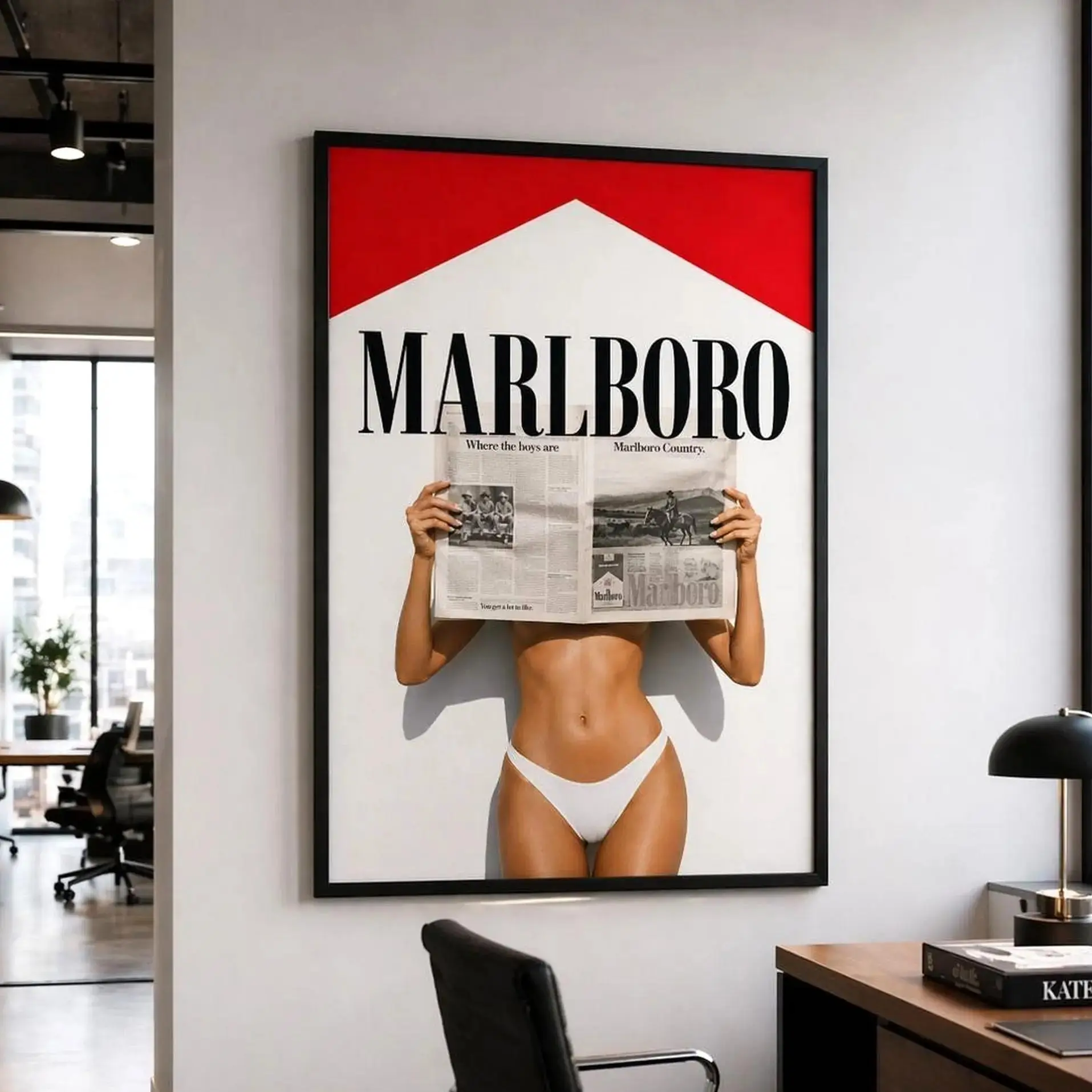 Vintage MarIb0r0 Ad Graphic Poster Retro Cowboy Colorful Artwork Minimalist Western Mountable Poster, Premium Poster, Home Decor Idea, Room Decoration, Wall Art Decor