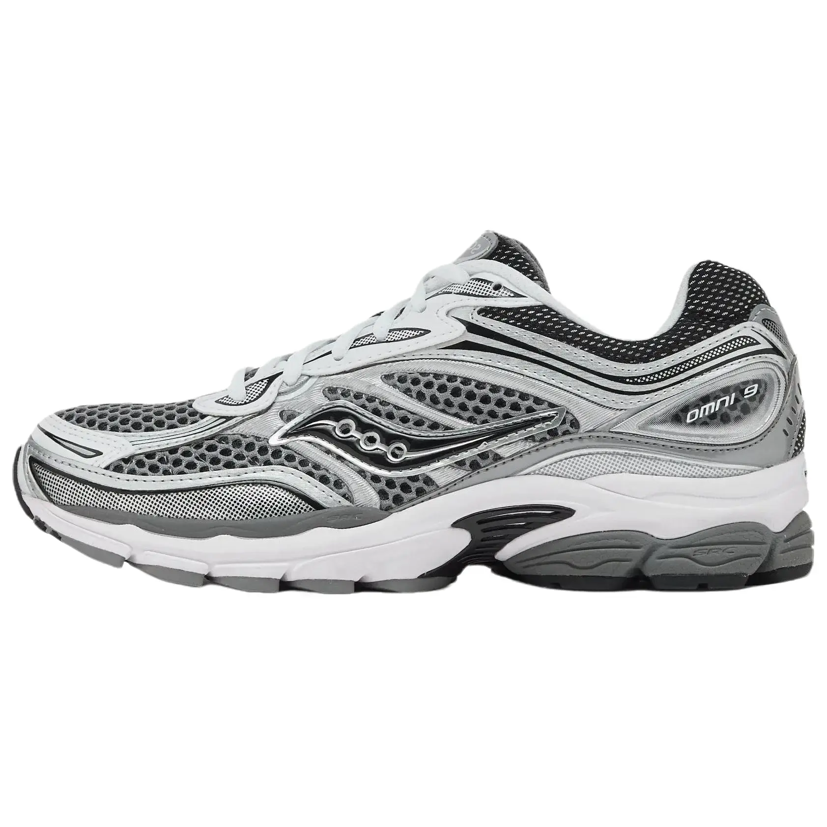 Saucony ProGrid Omni 9 'Grey Silver' Men's Stability Running Sneaker, Laced, All-Season, ProGrid Cushioning, Breathable Mesh, Durable Synthetic Overlays, Supportive, Cushioned for Everyday Wear, Running Shoe, Classic
