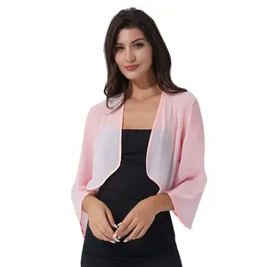 Womens Elegant Chiffon Cardigan Bolero Ladies Wedding Party Bridal Dress Cover Ups 3/4 Sleeve Open Front Wraps Shawls Shrug Coat