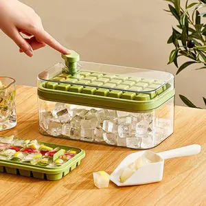Ice Cube Tray with Lid and Bin - 1 Pack Silicone Ice Cube Trays for Freezer, Stackable Ice Bucket Kits with Storage Container & Scoop for Kitchen, RV, Cocktail, Coffee SummerWins DealsforYouDays