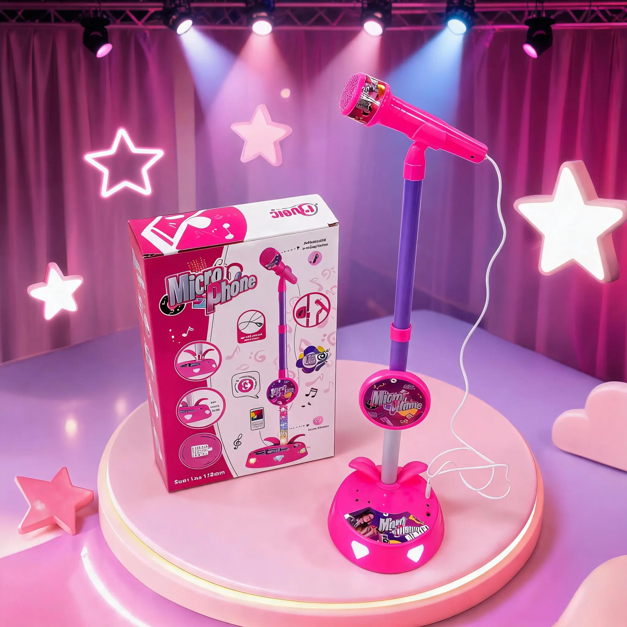 Portable kpop karaoke microphone musical toy,with Bluetooth connection and LED lights,boost kids confidence,mom approved boy and girl birthday gift or children music education toy