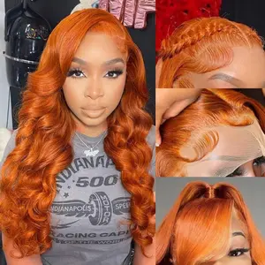 13x6 HD Transparent Lace Front Wig Human Hair, Orange Body Wave Glueless Lace Front Wig, 180% Density #350 Color, Free Part, Realistic Look, 55.88 cm