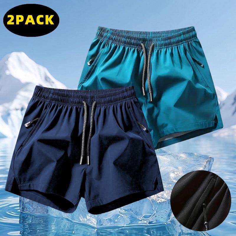 Pack of 2 men’s ice silk casual shorts—breathable, high-waisted athletic shorts that dry quickly for fitness. A summer essential suitable for vacations, running, sports, workouts, everyday wear, outdoor activities. Tropical Operator Pants men's Breathable