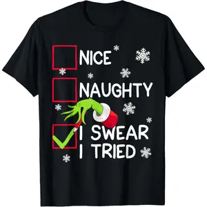 Groovy Naughty "I Swear I Tried" Christmas Holiday Unisex Tee & Sweatsuit - Made in USA