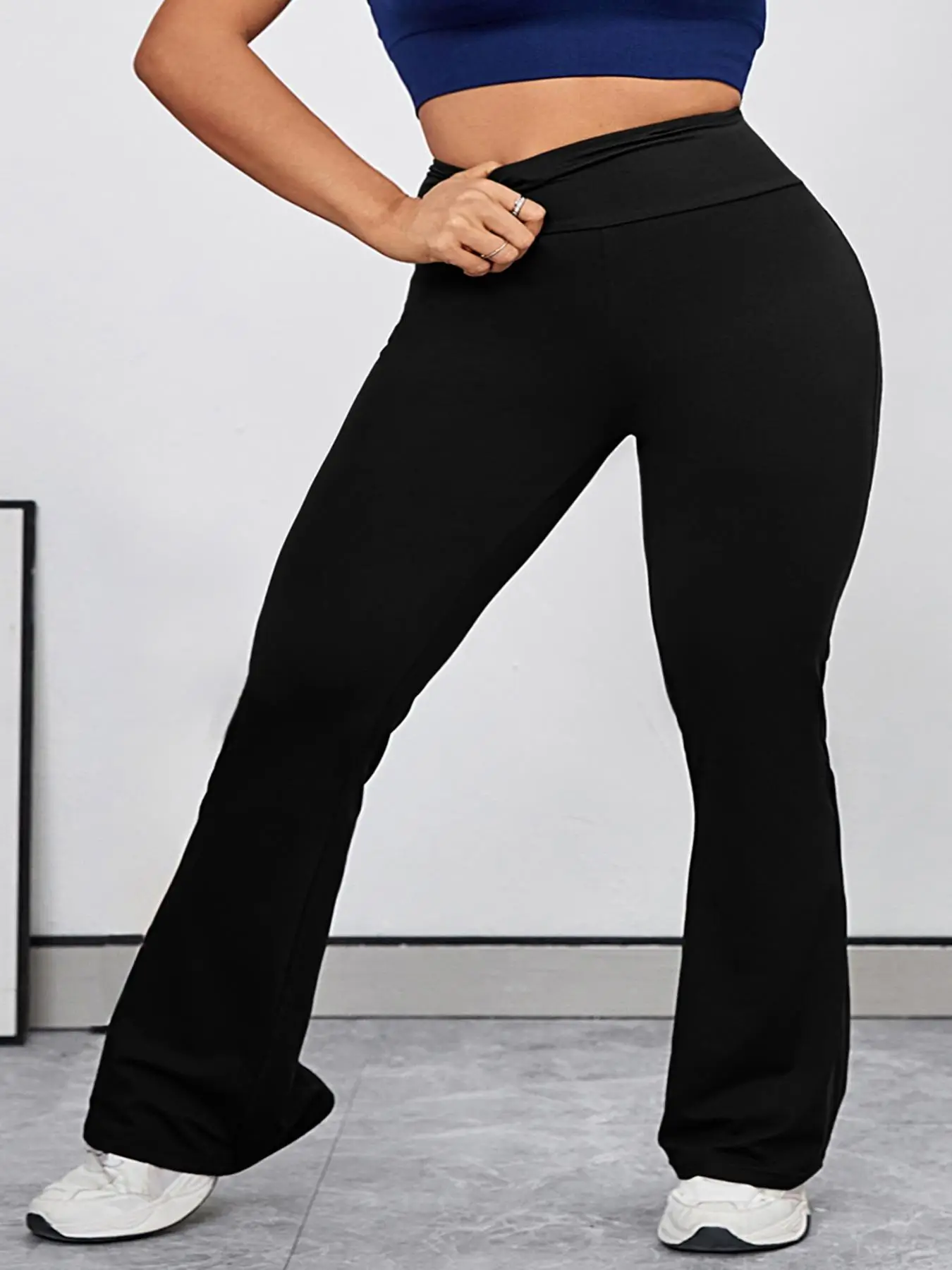 【Plus Size】 Solid High Waist Flare Leg Sports Leggings, Sporty Bell Bottom Pants for Yoga Gym Workout Running, Summer, Flared Yoga Pants