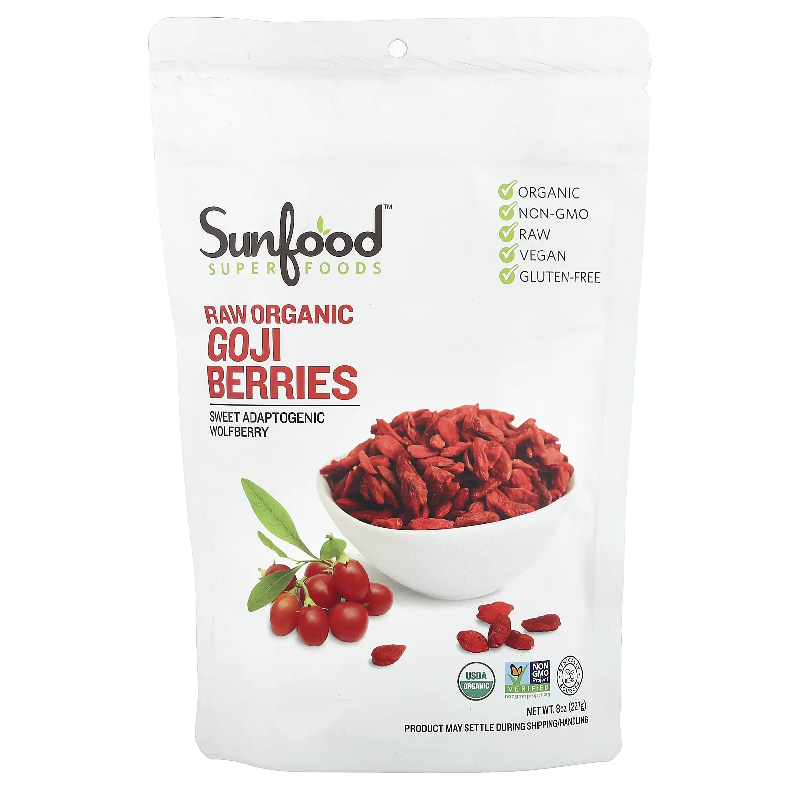 Sunfood Raw Organic Goji Berries, 8 oz (227 g)