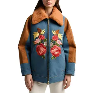 Desigual Women’s Glasgow Embroidered Denim Flight Jacket Stylish Casual Outerwear