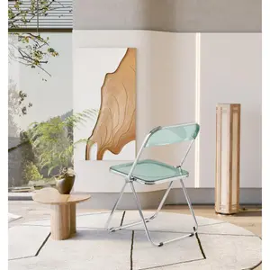 Folding blue-green Chair Transparent Chairs-Ghost Stackable Crystal Folding Chair-PC Plastic Living Room Seat-Chrome Frame and Foldable Acrylic Chair fo Blue-green -W2516P185328