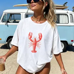 Lobster Shirt, Coastal Graphic Tee for Women, Beach Vacation Shirt, Preppy Summer Tee, Nautical Lobster T Shirt