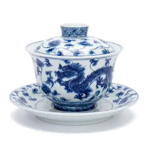 Chinese Blue & White Dragon Gaiwan Set，Hand-Painted Dragon Blue-and-White Gaiwan | Ancient Chinese Craftsmanship| Authentic Porcelain Art | Premium Collectible