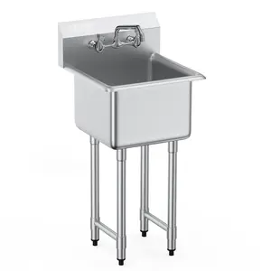 VEVOR Stainless Steel Prep & Utility Sink, TikTokShopBlackFriday, 1 Compartment Free Standing Small Sink Include Faucet & legs, 18"x41" Commercial Single Bowl Sinks for Garage, Restaurant, Kitchen, Laundry, NSF Certified