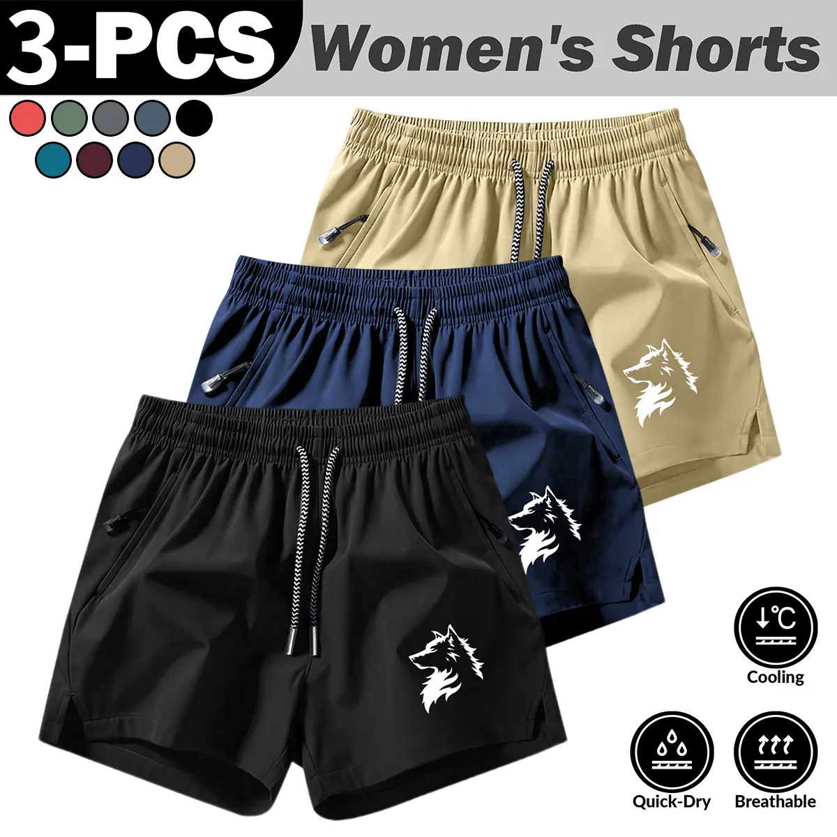 Men's Wolf Head Print Quick Dry Athletic Shorts, Lightweight Breathable Running Gym Workout Shorts with Pockets, Bold Graphic Fitness Bottoms for Summer Training & Outdoor Sports