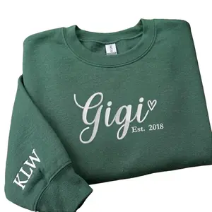 Embroidered Gigi Sweatshirt, Personalized Grandma Gift, Custom Grandkids Names on Sleeve, Family Keepsake Sweater, Cozy Gift for Gigi, Mother’s Day Grandma Sweatshirt
