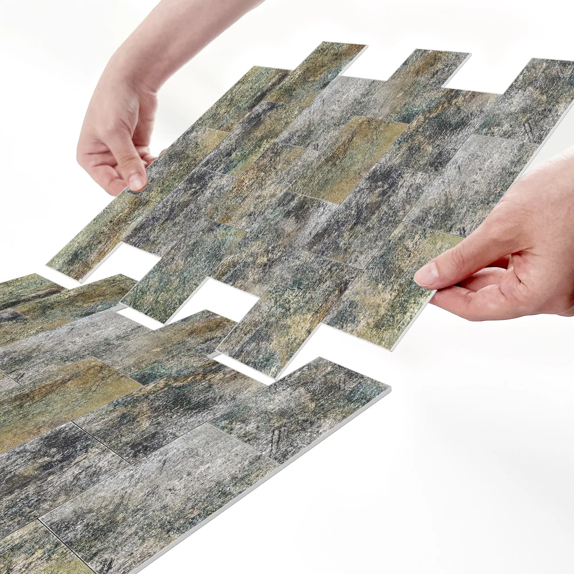 10/20PCS/Box AST-L American Vintage Green Grey Stone Irregular Tile, PE Thickened Matte Waterproof Oil-Proof Removable Wall Sticker for Kitchen Bathroom Ceiling