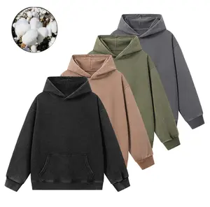 Sand-wash distressed texture loose hooded sweatshirt, cotton blend, skin-friendly and breathable, with kangaroo pocket. Conceals curves for a slimmer look, fits various body types. Casual everyday wear, suitable for commuting, versatile with multiple colo