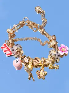 Leopard Print Heart Cherry Blossom Charm Bracelet, DIY Leopard Print Sakura Bracelet, Lucky Number 777 Bracelet, Fashionable Leopard Print Bracelet