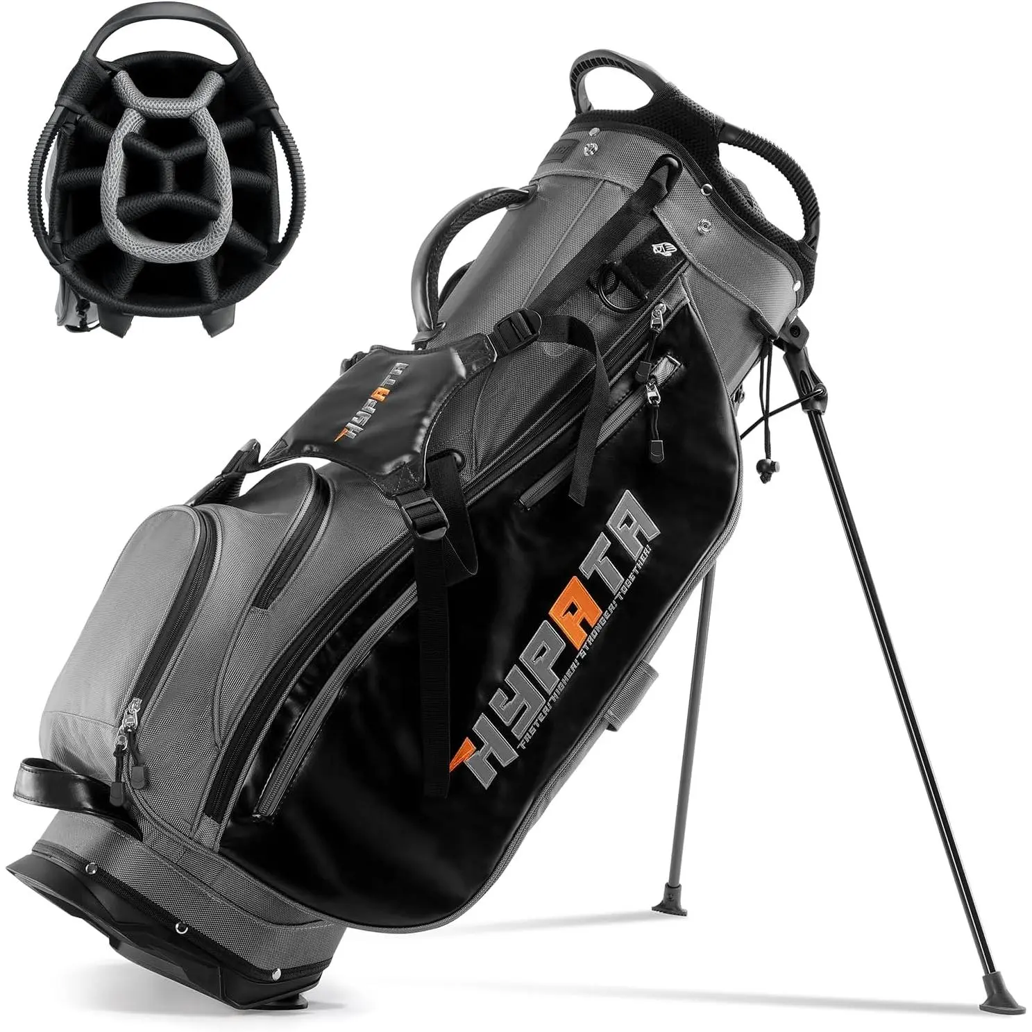 14 Way Golf Bags for Men-Premium PU Leather Golf Bag with Stand, Golf Stand Bag with Detachable Dual Strap, Rangefinder Pouch, Full Length Dividers