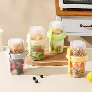 Random Color Salad Cup Set, Plastic Healthy Salad Container with Fork & Lid, Portable Lunch Box for Picnic & Outdoor Use