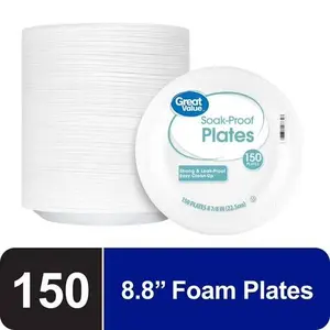 Great Value Soak-Proof Foam Plates, White, 8.8 inch, 150 Count Pack – Durable for Parties and Everyday Use