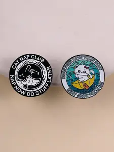 1/2Pcs Creative Cat Brooch Set, Fun Cute Cat Club Text Slogan, Fashion Accessory, Unisex Daily Wear, Perfect Gift for Friends