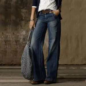 Women's Retro Wide Leg Jeans - Casual Straight Leg Pants - Womenswear, Bottom Trouser Streetwear Comfort DenimGiftGift