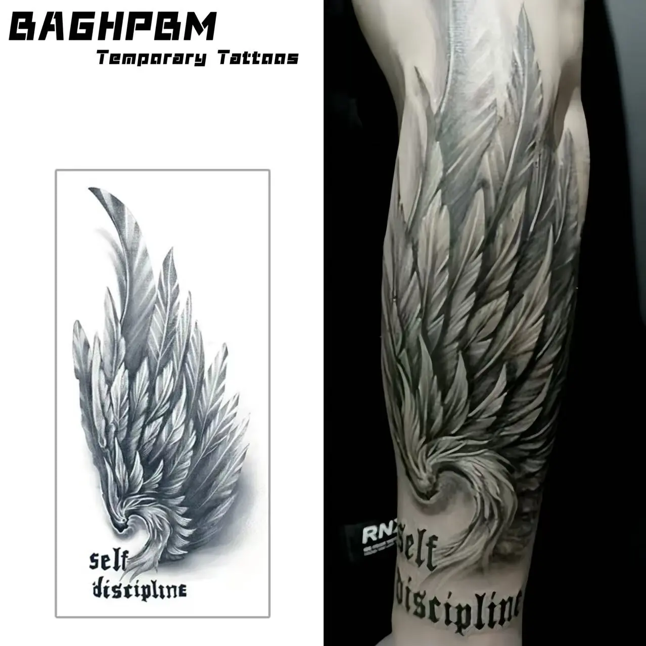 BAGHPBM Pre-Packaged Nontoxic Herbal Temporary Tattoos, 2-Piece Set of Stickers – Semi-Permanent, Waterproof, Long-Lasting, Fruit-Scented for Men's Arms, Nontoxic Temporary Tattoos, Pre-Packaged Temporary Tattoos