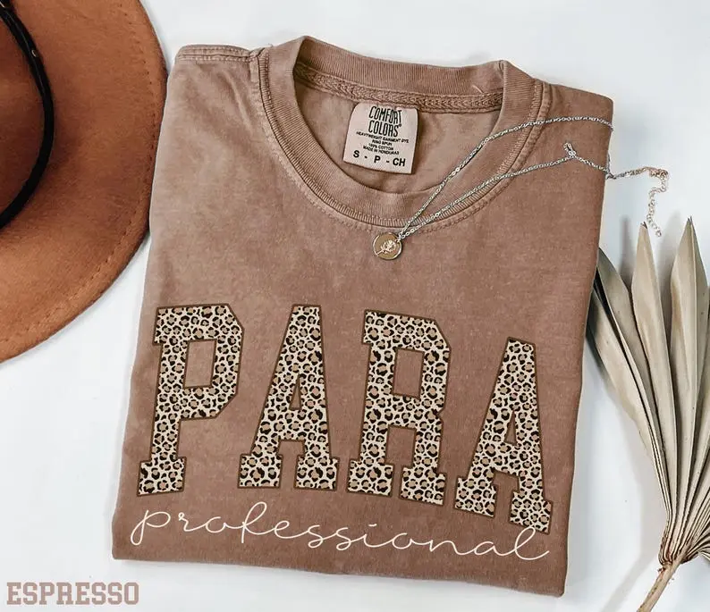 Comfort Colors Paraprofessional Shirt, Leopard Paraprofessional Teacher Aide Shirts for Her, Para Parapro Shirt, Paraeducator School Graphic Tees