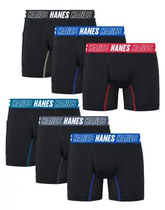 Hanes Moves Boys' Anti-Chafe Boxer Brief Underwear, Black, 6-Pack