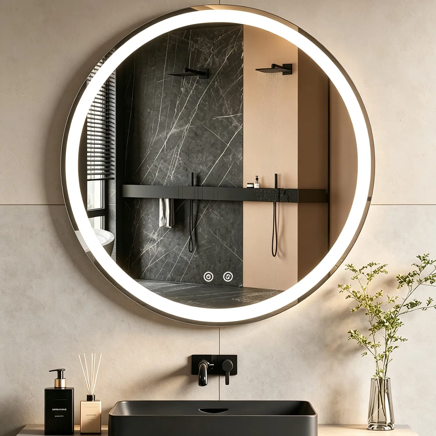 Round LED Lighted Vanity Mirror - Anti-Fog, Dimmable 3-Color, Tempered Glass, Memory Function, Makeup-Ready Design (Home & Bathroom Supplies Gadget), Wall Mount
