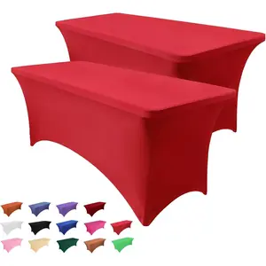 2 Pack 6FT Table Cloth for Rectangle Tables - Red Tablecloth Rectangular Fitted Stretch Spandex Table Covers 6 ft for Birthday  Wedding Banquet Easter Spring Party