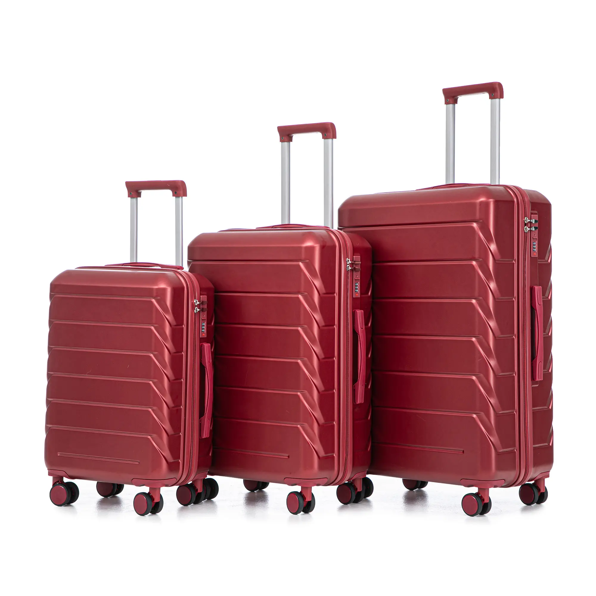 [FLASH SALE] 20"/24"/28" 3 pcs/set in ABS Spinner Wheel Luggage, Matching Color , With Combination Lock (Wine Red)
