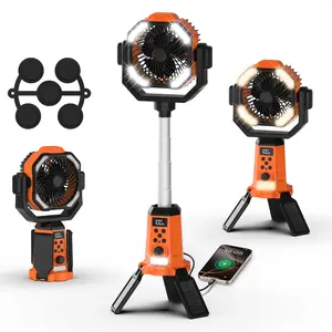 Tripod Table Fan with 20000mAh Battery – Portable Rechargeable Outdoor Tent Fan with LED Lantern, Remote Control, 270° Pivot, Stepless Speed, Foldable Hook for Hanging – Ideal for Camping Picnic Barbecue Jobsite Home