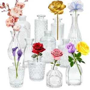 Jolie Conviv Glass Bud Vases Set of 12 - Exquisite Bud Vases in Bulk, Ideal Mini Vases for Centerpiece Table, Small Flower Vases for Wedding Centerpieces, Charming Small Glass Vases for Vintage Decor, Christmas Ornaments, Floral Gift Box