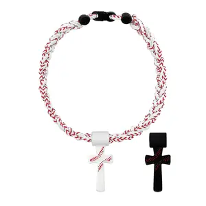 Tornado Baseball Cross Necklace for Boys 8-12, Triple Silicone Rope Inspirational Quote Pendant Necklace, 18.11 Inch Kids Fashion Jewelry