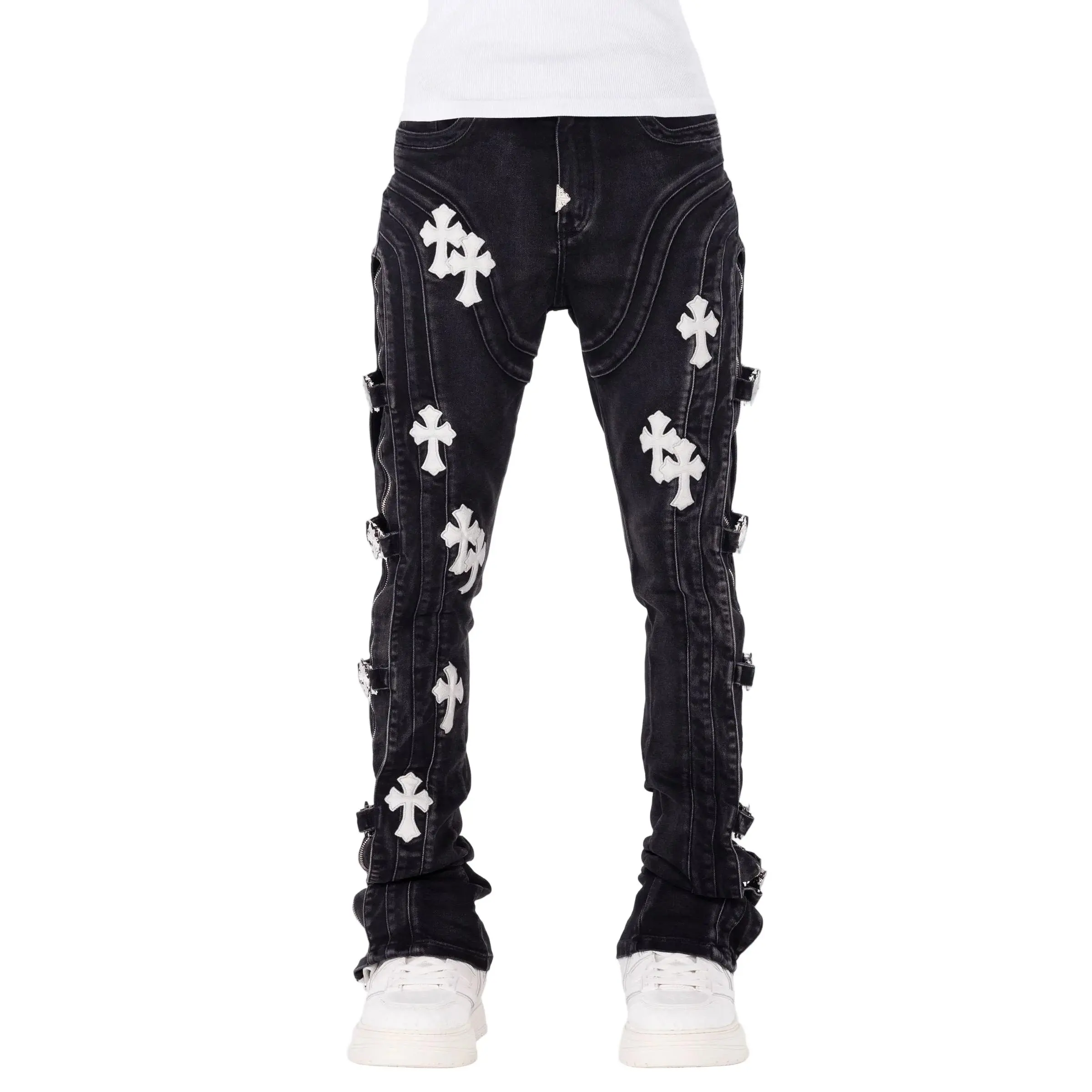 GUAPI OBSIDIAN  BLACK CROSS BUCKLE DENIM