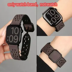 Frenchie Pattern Sporty Breathable Wearable Watch Band, Compatible with Apple Watch Series 1-11 Se Ultra, Magnetic Buckle Leather Strap, Unisex, Comfortable