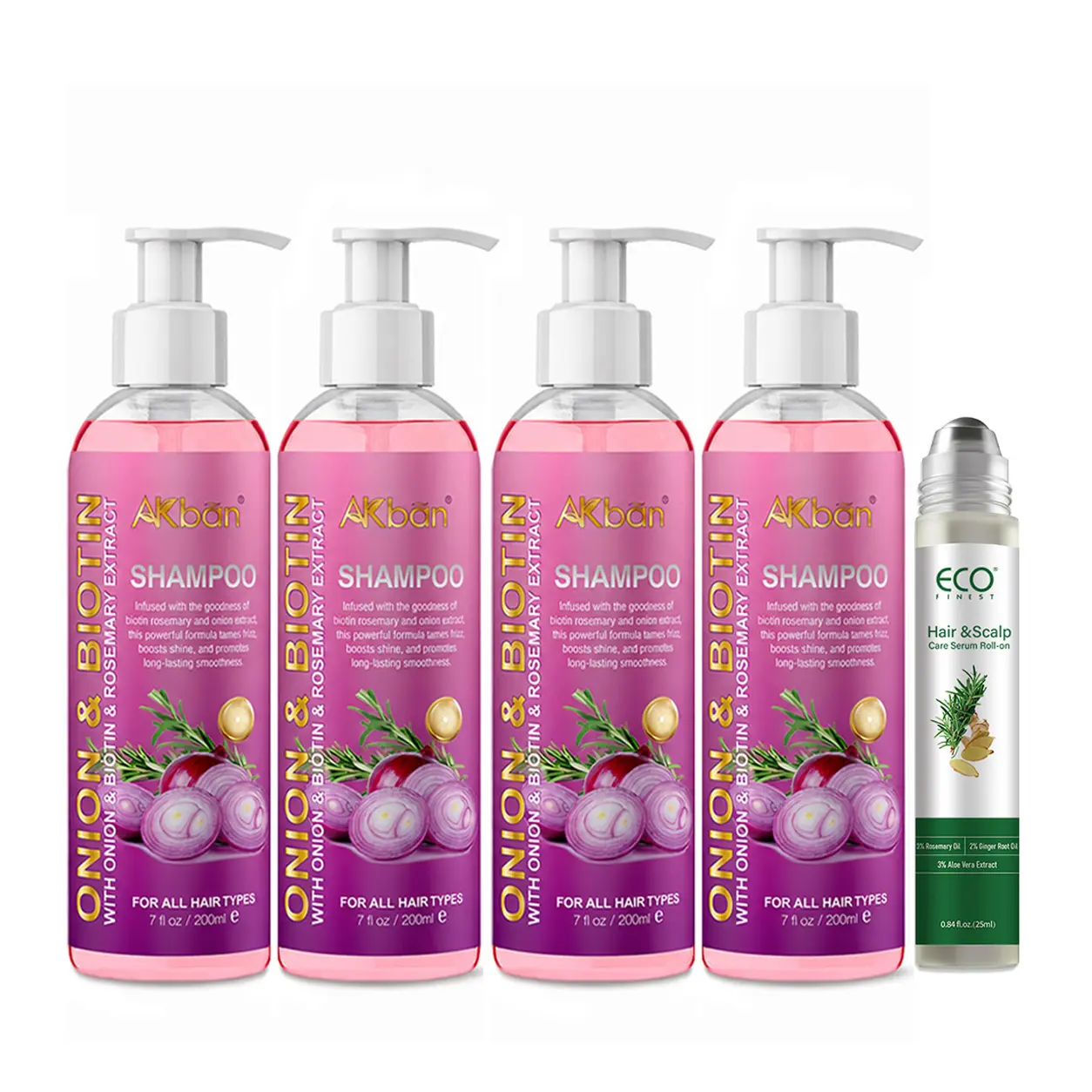 Buy 1 Get 1 Free | AKBAN Onion Biotin Shampoo Set with Rosemary Blend Hair Oil, Hair Growth & Repair