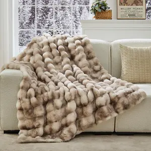 Faux Fur Throw Blanket 50x60 Inches, 800GSM Soft Plush Thick Bubble Blanket for Couch and Bed, Fuzzy Soft Tie-Dye Brown Faux Fur Blanket for Sofa Living Room Bedroom
