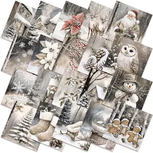 60 Pcs 10 x 10 Inch Beige Winter Quilting Squares Vintage Winter Fat Patchwork Precut Snowman Bundles for Xmas DIY Craft Sewing
