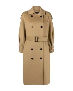 MotorCycleJackets Womens Beige Double Breasted Wool Trench Coat