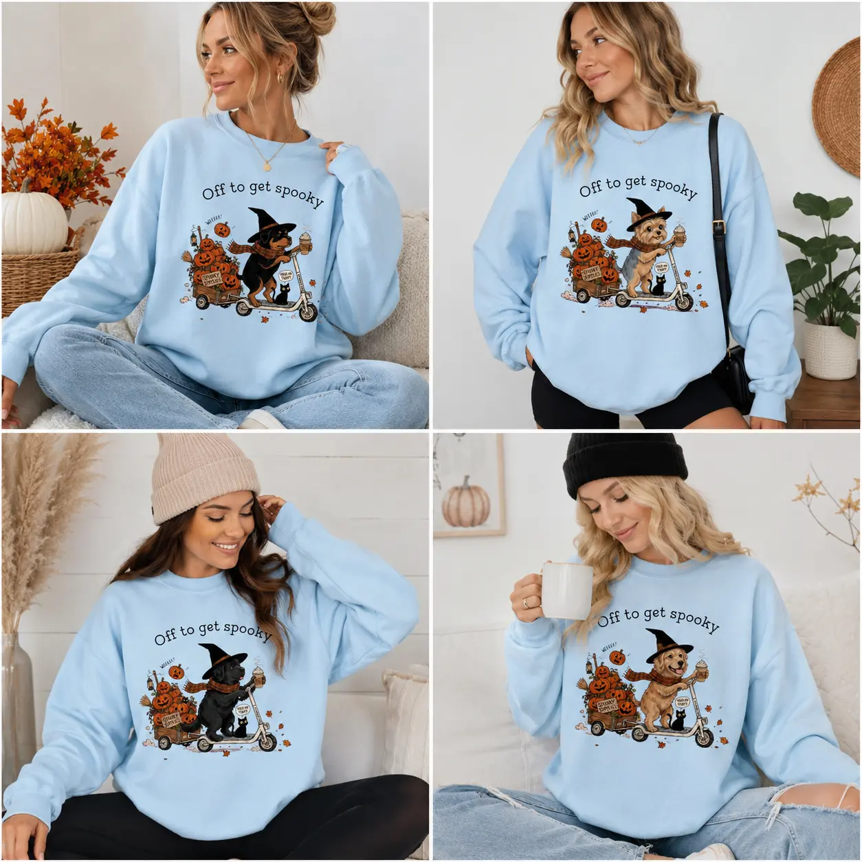 30+ Dog Breeds Halloween Dog Sweatshirt, Off to Get Spooky Puppy Coffee Graphic Pullover, Cute Fall Pet Lover Gift Crewneck Soft