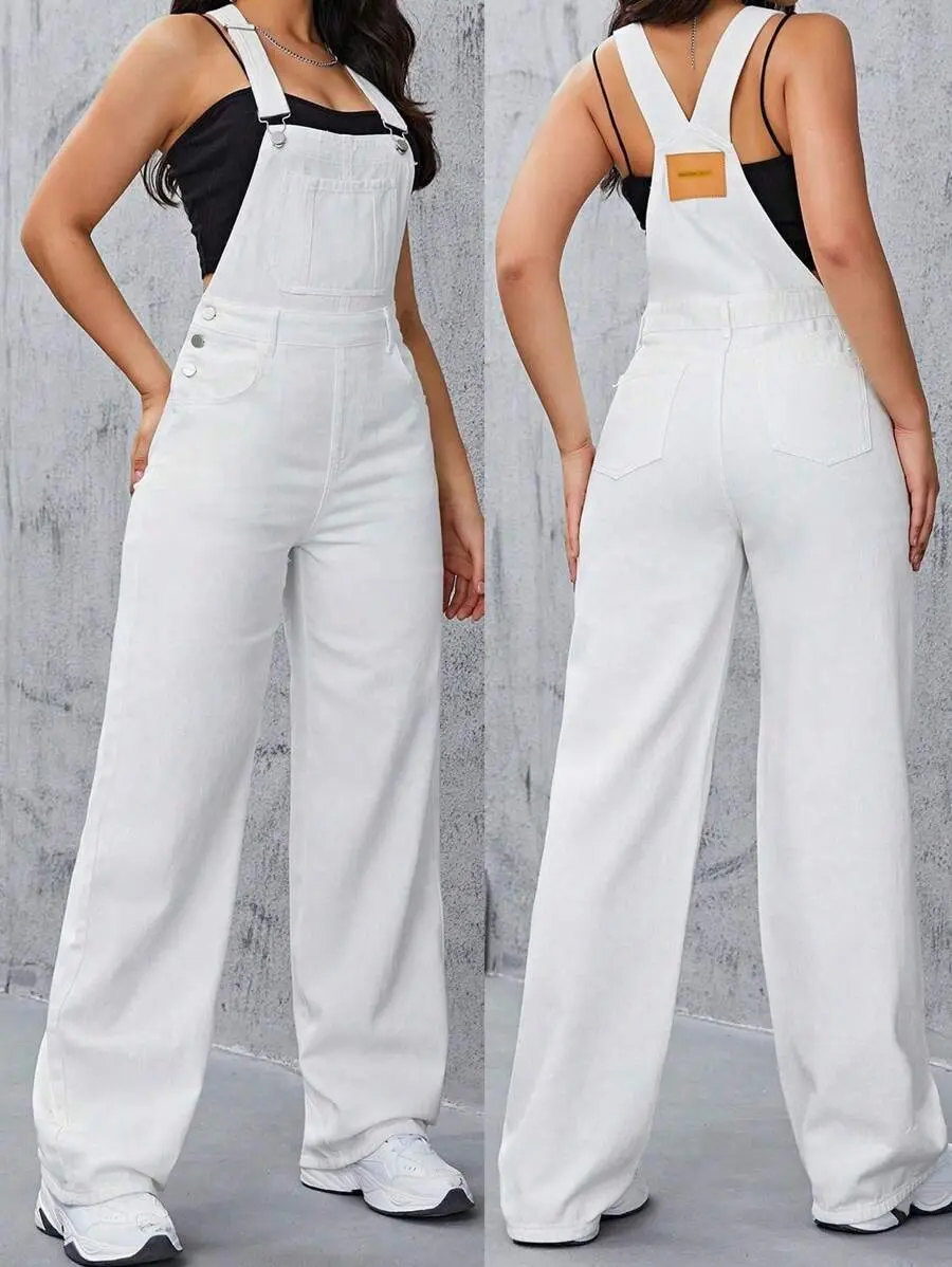 Women's Casual Patchwork Pocket Denim Jumpsuit