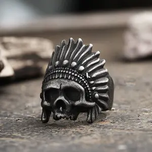GTHIC Indian Chief Stainless Steel Skull Ring Fashion Accessories for Daily Wear