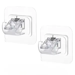 No Drill Self Adhesive Curtain Rod Brackets, Nail-Free Adjustable Curtain Rod Holder Hooks, Wall Mount Fixed Clip Hanging Rack, Reusable Curtain Pole Bracket Fit for 1-2cm Diameter Curtain Rod